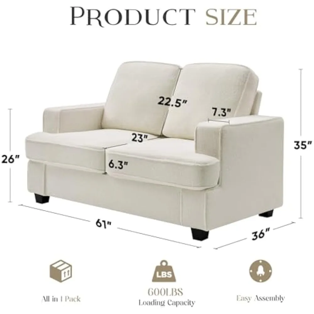 سرير أريكة واسع بمقعد عميق 61 للمساحات الصغيرة، مثالي لغرف المعيشة وغرف النوم والمكاتب والشقق، قابل للفصل