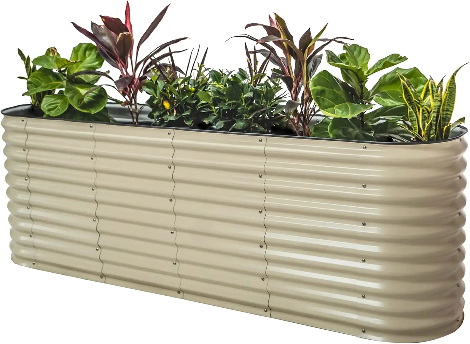 

32" Extra Tall Oval Metal Raised Garden Bed Kit - 9 in 1 Modular Planter Box for Vegetables, Flowers, Fruits - Pearl White