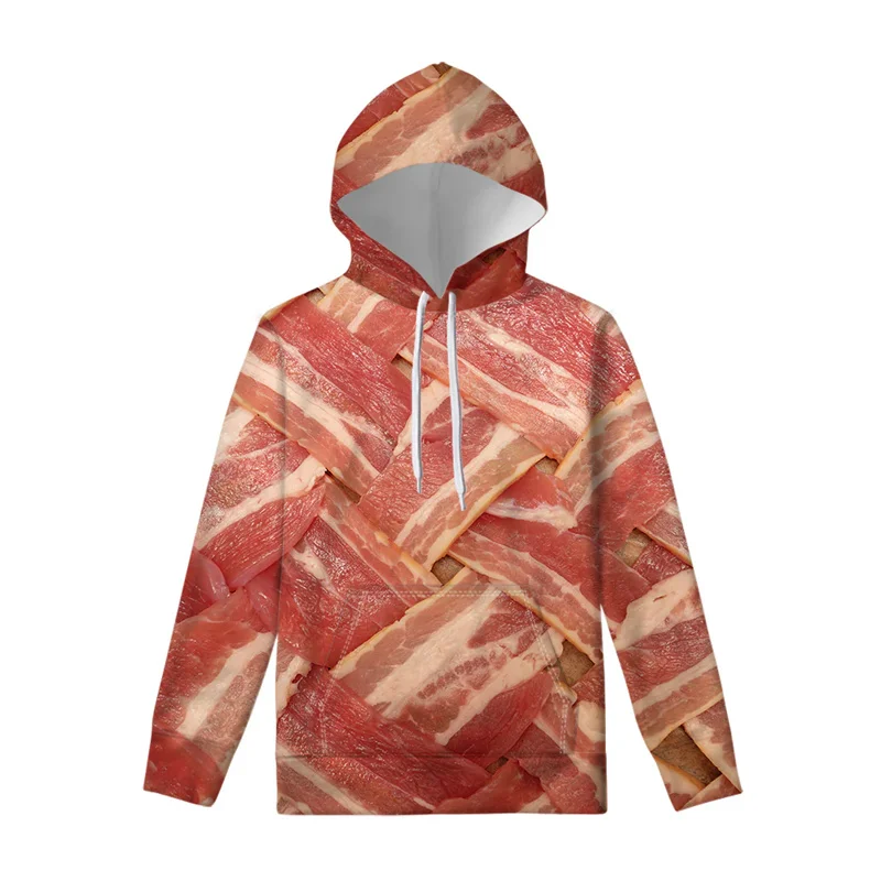 

Funny Bacon Pattern Hoodies Fashion Casual Long Sleeve Mens Womens Meat 3D Printed Pullovers Streetwear Loose Harajuku Hoodie