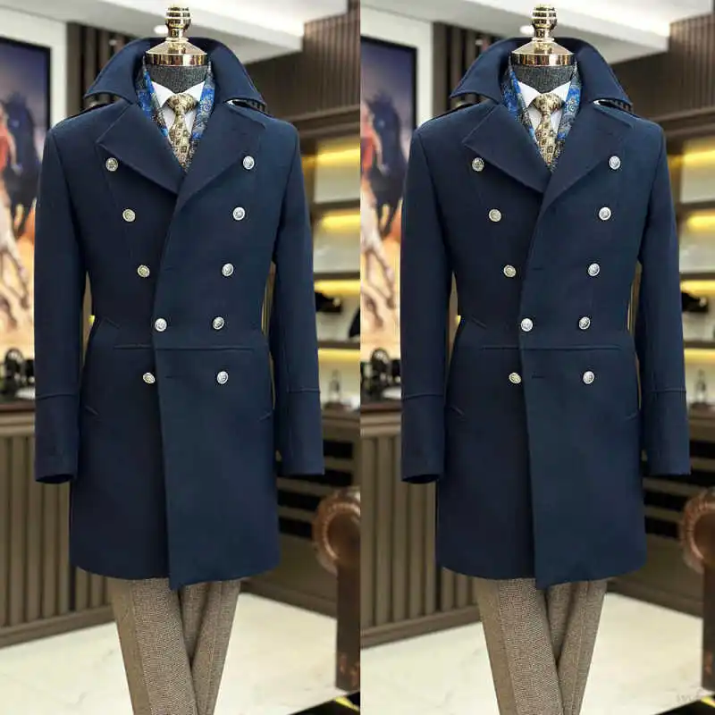 

Vintage Men Overcoat Double Breasted Woolen Winter Long Jacket Smart Casual Winter Fashion England Warm Jacket Customized