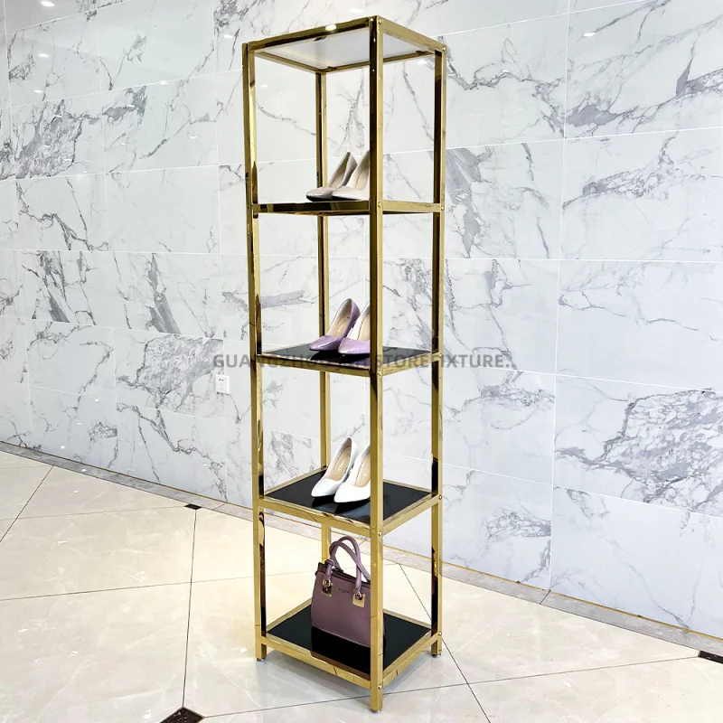 Customized. modern shoe bag shop storage rack floor standing metal wooden shoes display stand rack luxury retail shop