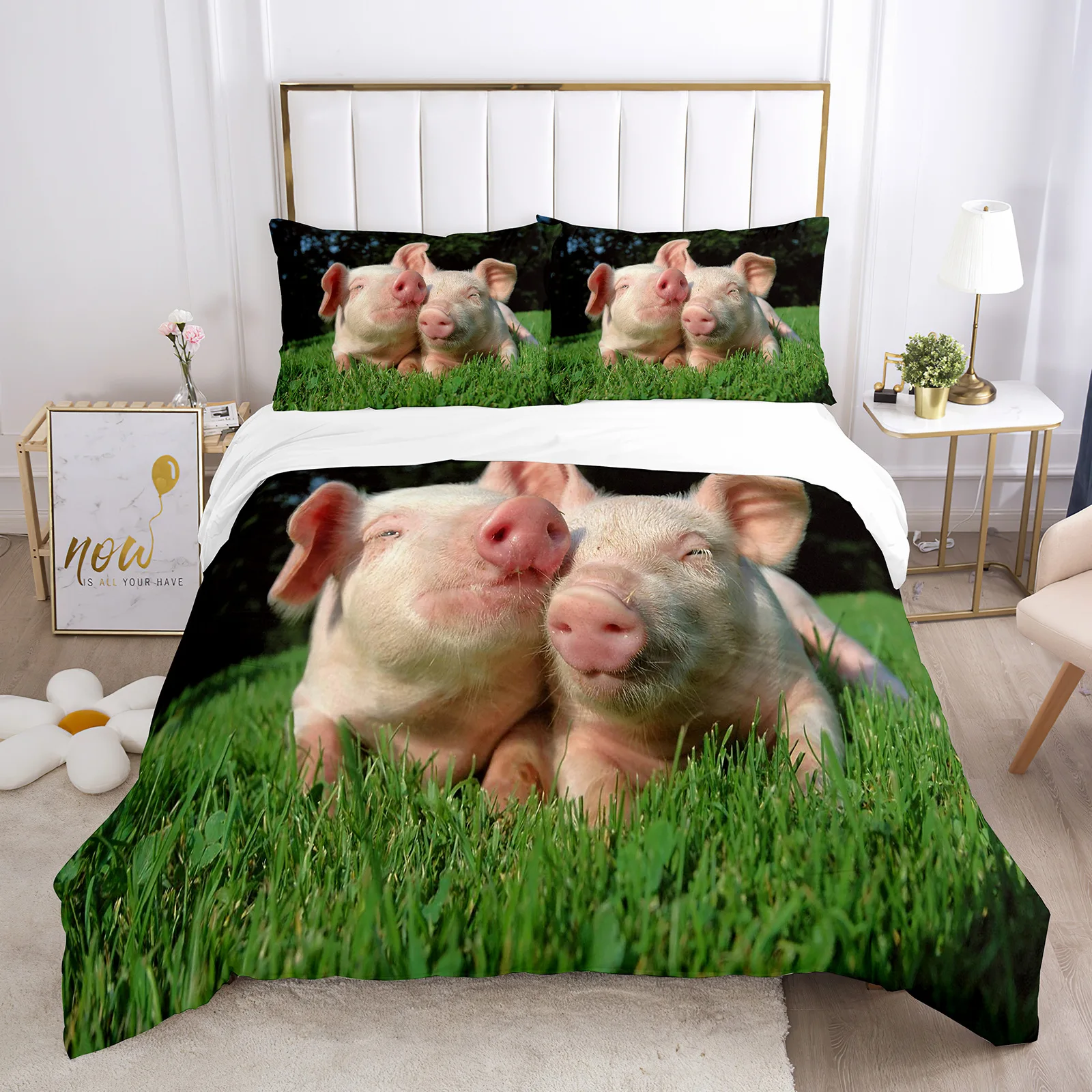 Pig Farm Animal Tema Bedding Set, capa de edredão, colcha, bonito, gêmeo, queen size, microfibra, meninos, meninas, 2 pcs, 3pcs