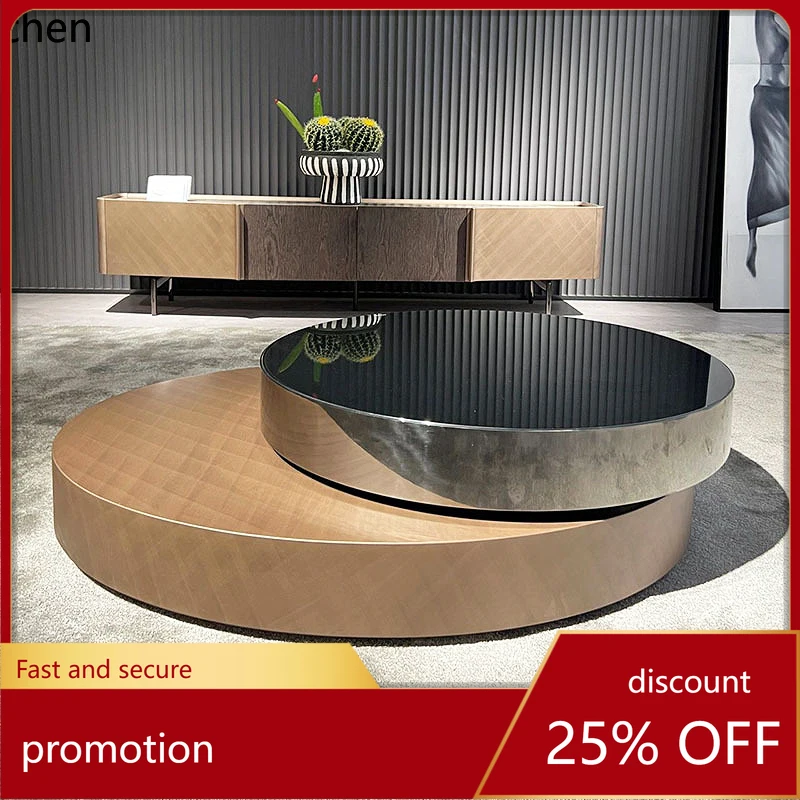 

HXL Light luxury rotating coffee table combination, simple stainless steel telescopic small unit circular tea table