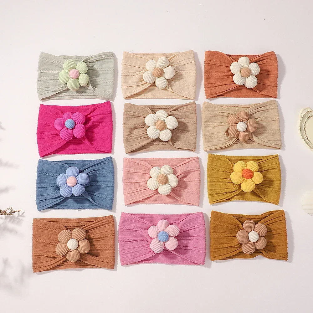 

3Pcs/set Soft Nylon Headband Suitable for Newborn Baby Girls Flower Headband Elastic Hairband Turban Toddler Hair Accessories