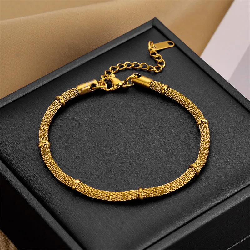 DIEYURO 316L Stainless Steel Gold Color Thick Chain Necklace Bracelets For Women Girl Fashion Non-fading Jewelry Set Accessories