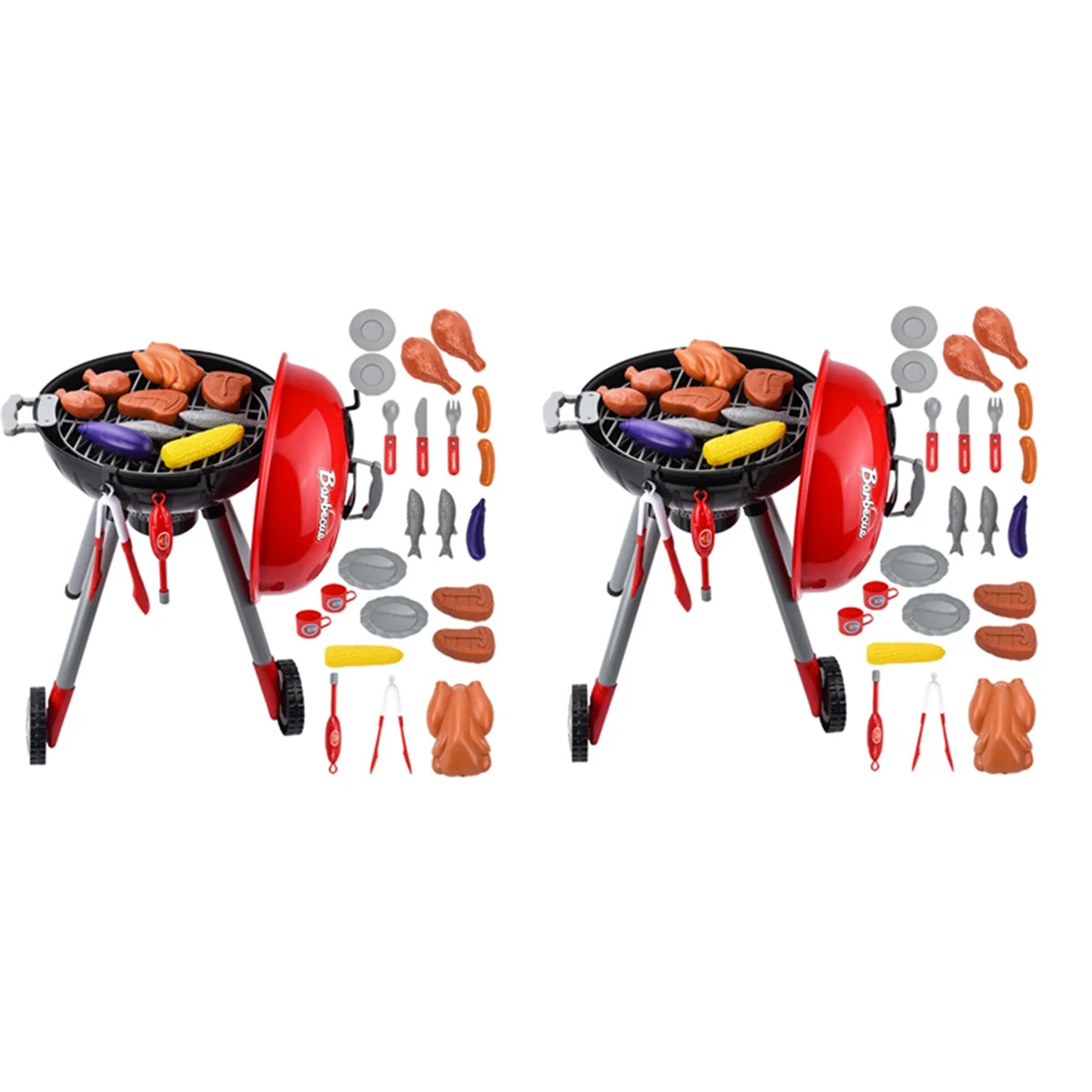 

2X Sets BBQ Barbecue Grill Toy Children'S Play Role Chef Simulation BBQ Suits Kitchen Performing Gift