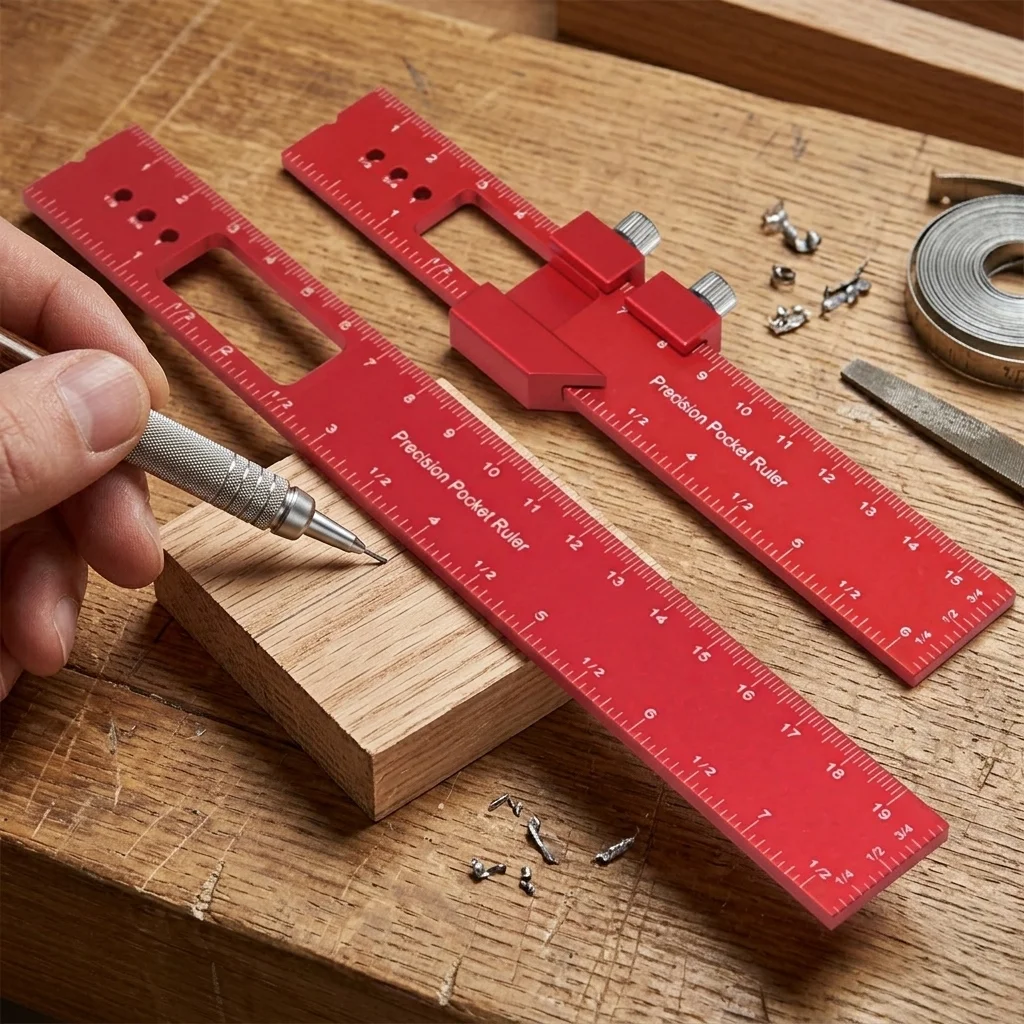 

Carpenter Marking Gauge Ruler, Portable 6/8/12 Inch Aluminum Measuring Tool with Sliding Stop for Woodworking Projects