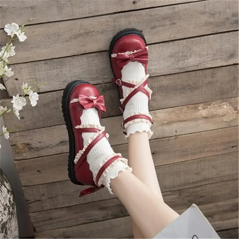 Bowknot Lolita shoes JK uniform shoes PU leather Lolita shoes A953