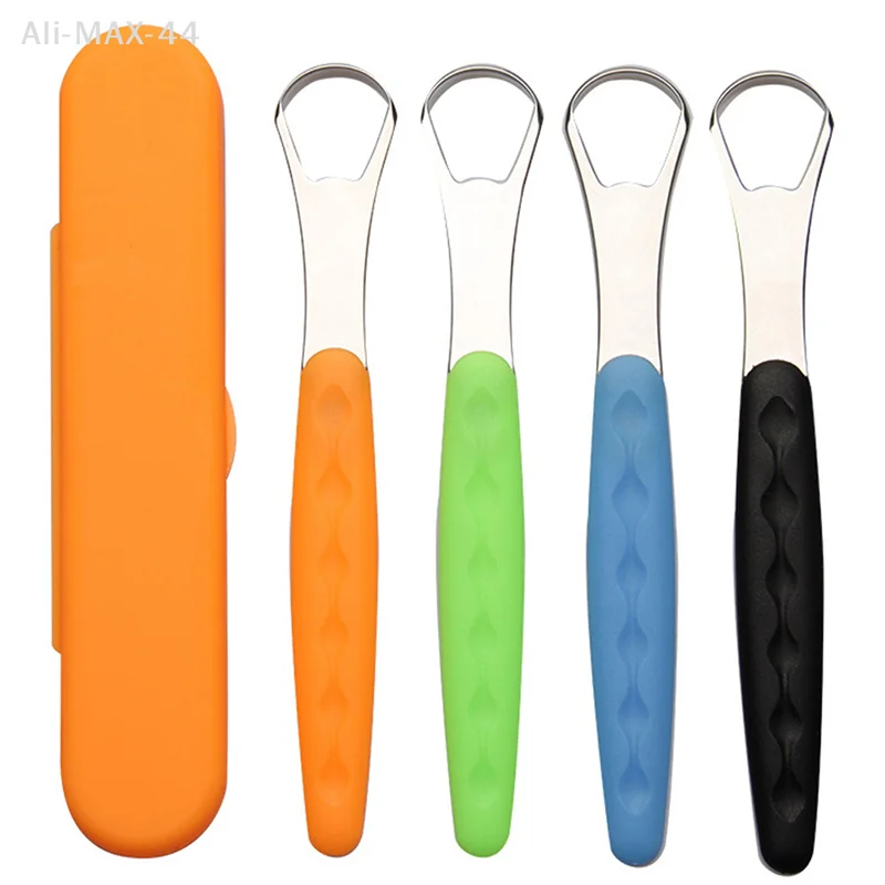 Portable Stainless Steel Tongue Cleaner Scraper - Reusable Oral Care Brush with Non-slip Handle And Travel Case