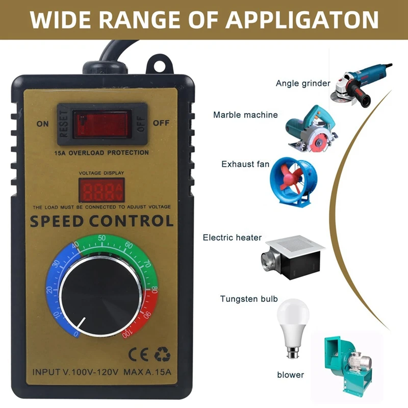 AC Motor Speed Controller - Adjustable 100V-120V & 15A Max, Electric Fan Variable Speed Regulator, Easy To Use Durable US Plug