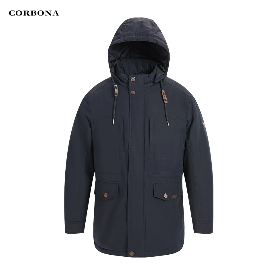 CORBONA-Chaqueta de gran tamaño para hombre, abrigo cálido a prueba de viento, cortavientos de negocios, Parka larga, color azul militar, para otoño