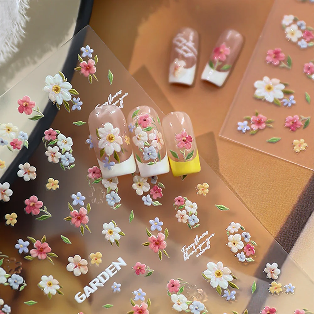 

Наклейки для ногтей 5D «Ракушка-цветок» с эффектом северного сияния, элегантные, красочные, самоклеящиеся, рельефные, весенние, слайдеры