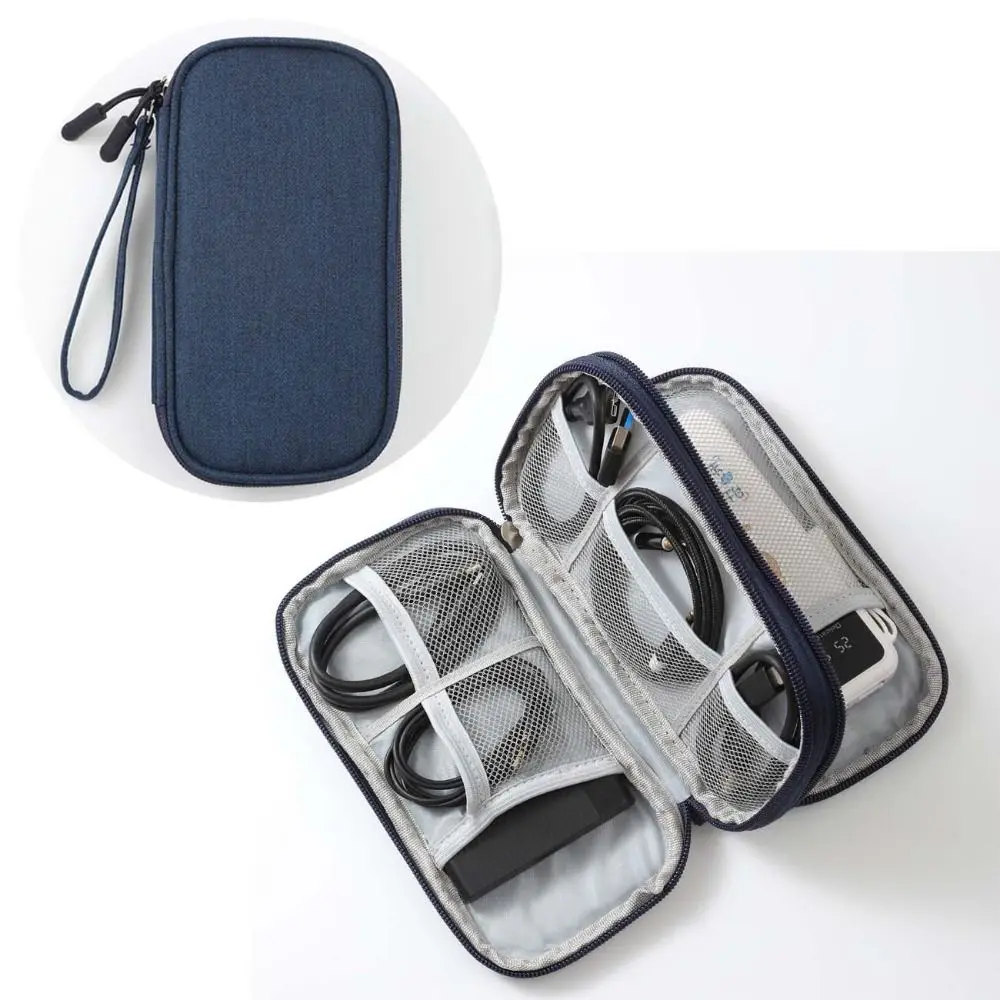 Oxford Travel Cable Bag Waterproof Multi-layer Digital Storage Pouch Solid Color Electronic Accessory Storage Bag