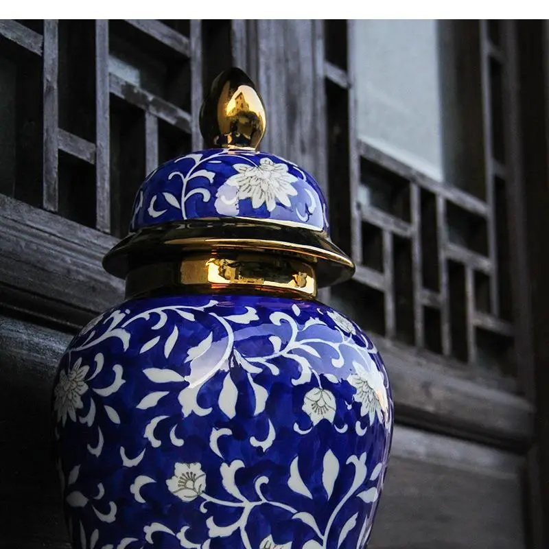 Imagem -02 - Estilo Chinês Cerâmica Gengibre Jar Decoração de Artesanato em Casa Sala de Armazenamento Alívio Azul e Branco Porcelana Vaso Geral