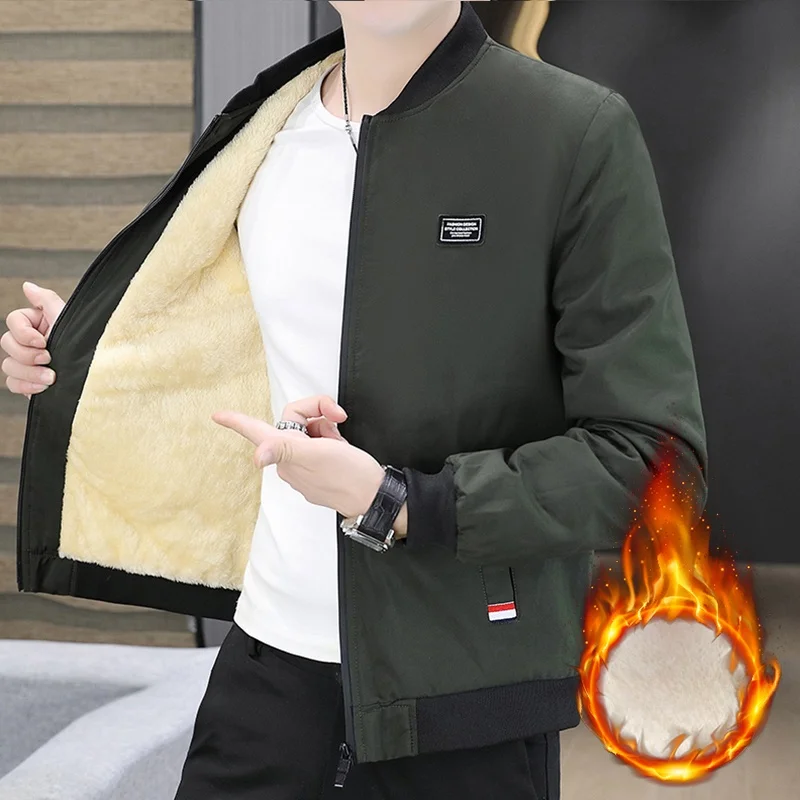 

Men's Thiened Spring Autumn Jaet Lightweight Cotton Outerwear Baseball Collar Zipper Closure Long Sve Warmth Youth Fas...
