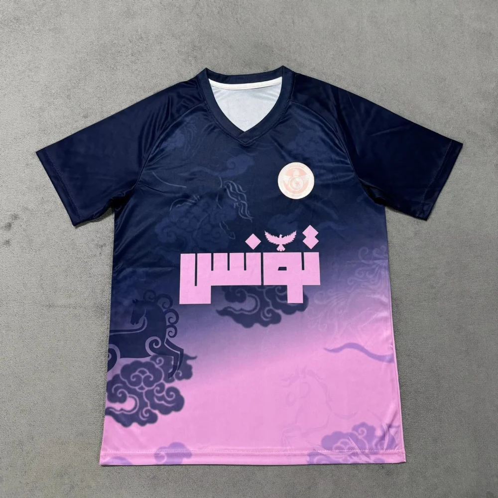 25-26 시즌 새로운 튀니지 스페셜 에디션 훈련복 3d 인쇄 건조 빠르게 통기성 남성 및 여성 티셔츠