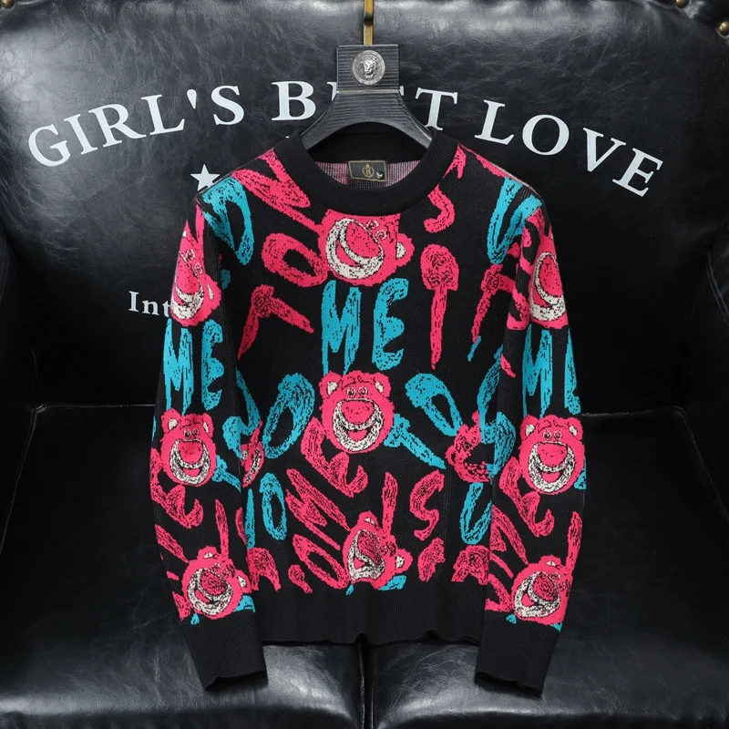 Outono/inverno masculino camisola de malha pullovers impressão em torno do pescoço camisola 2025 designer qualidade casual masculino kint jumper