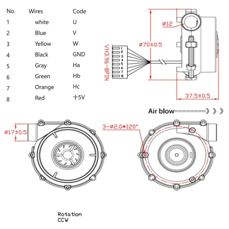 A11E-7040 DC منفاخ الضغط العالي، مروحة توربو صغيرة بالطرد المركزي، منفاخ صغير، يمكن استخدامها للأكسجين لتهوية النوم