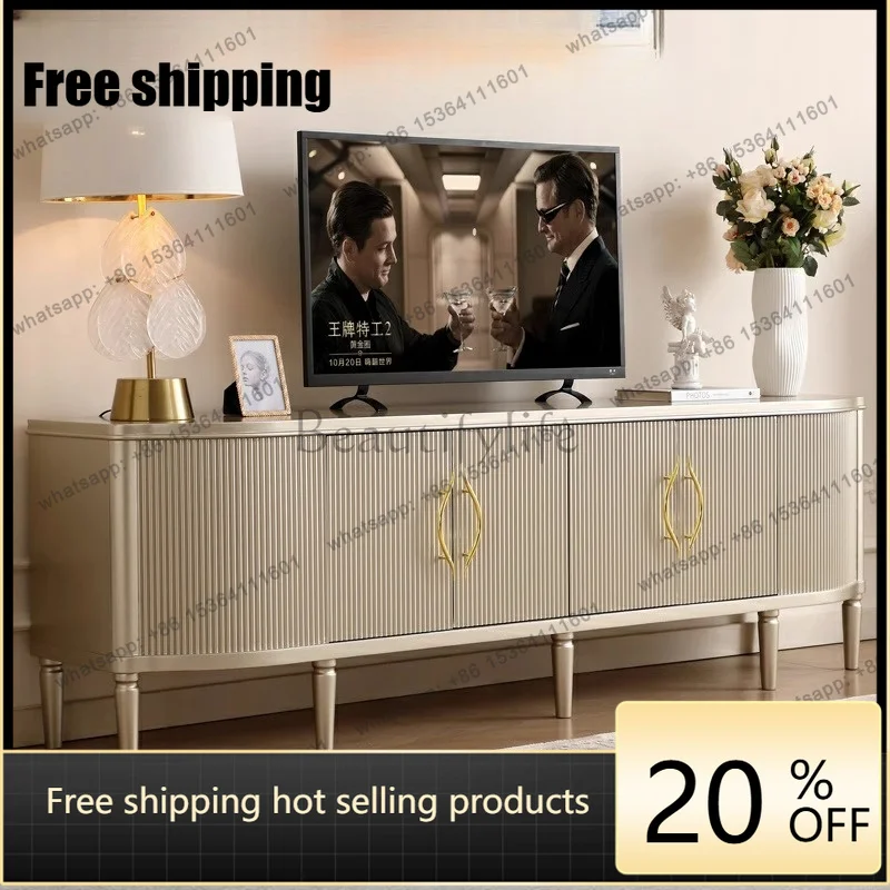 JJ *American light luxury solid wood TV cabinet modern simple household small apartment storage locker champagne gold