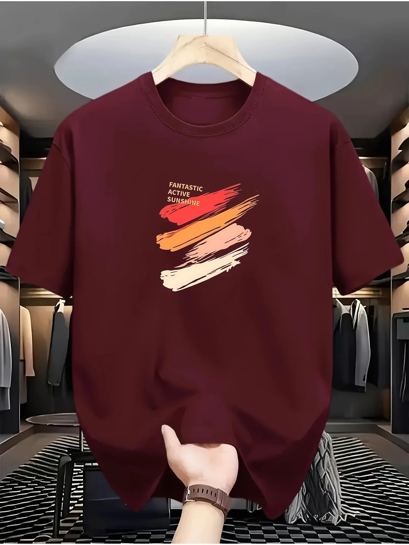 New trend hot fashion casual loose round neck short sleeved T-shirt with vibrant sunshine pattern print men's 100% summer cotton