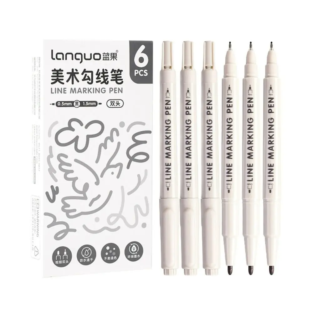 6Pcs Fiber Pen Tip Line Marking Pen Quick Drying Black Ink Scrapbook Pen Art Stationery Smooth Writing Art Sketch Pens School