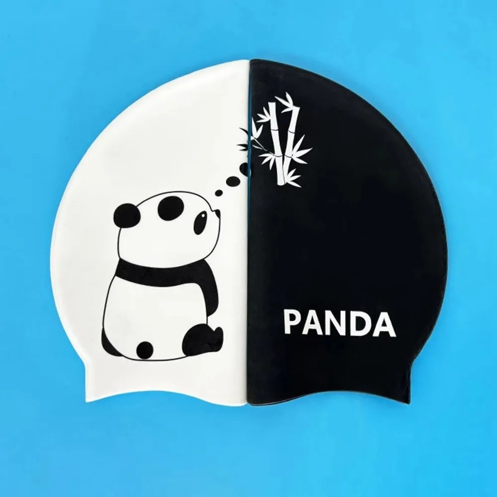 New Waterproof Silicone Swim Cap High Elasticity Seamless Swimming Hat Soft Cartoon Panda Swimming Cap Long Hair