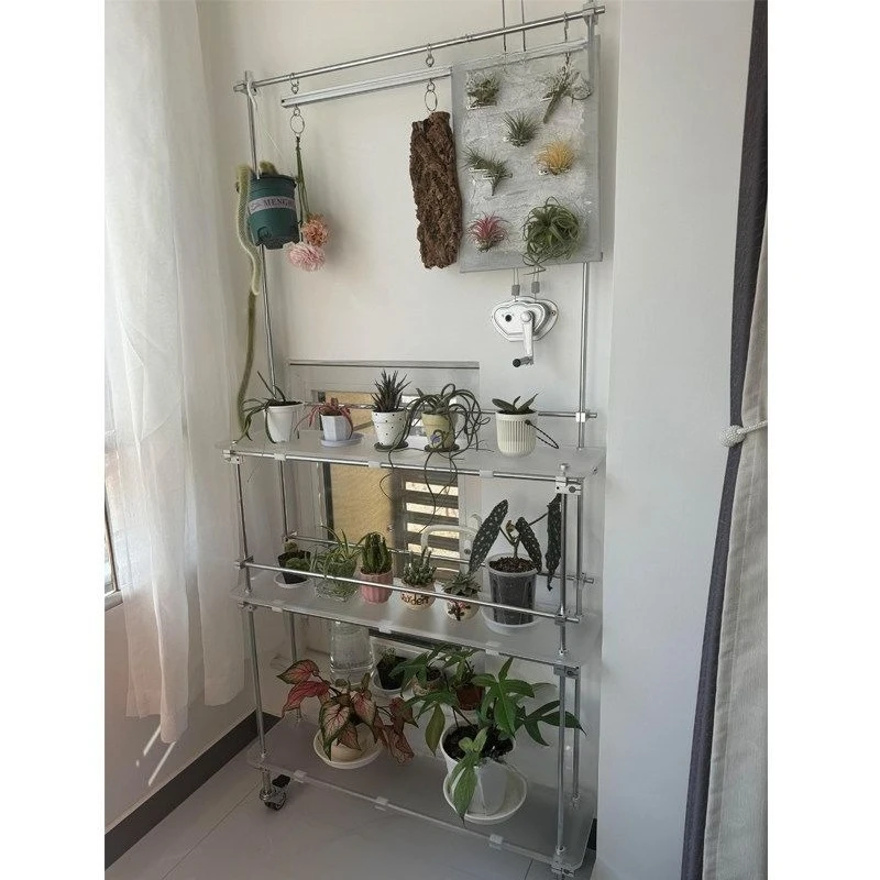 Optical axis acrylic flower rack, medieval rack, metal succulent green plant flower pot rack, cart floor rack