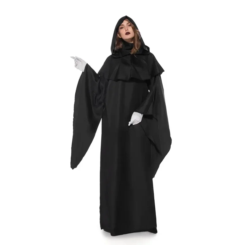 Medieval Halloween Christian Friar Cosplay Costumes Wizard Witch Hooded Robes Dress Outfits