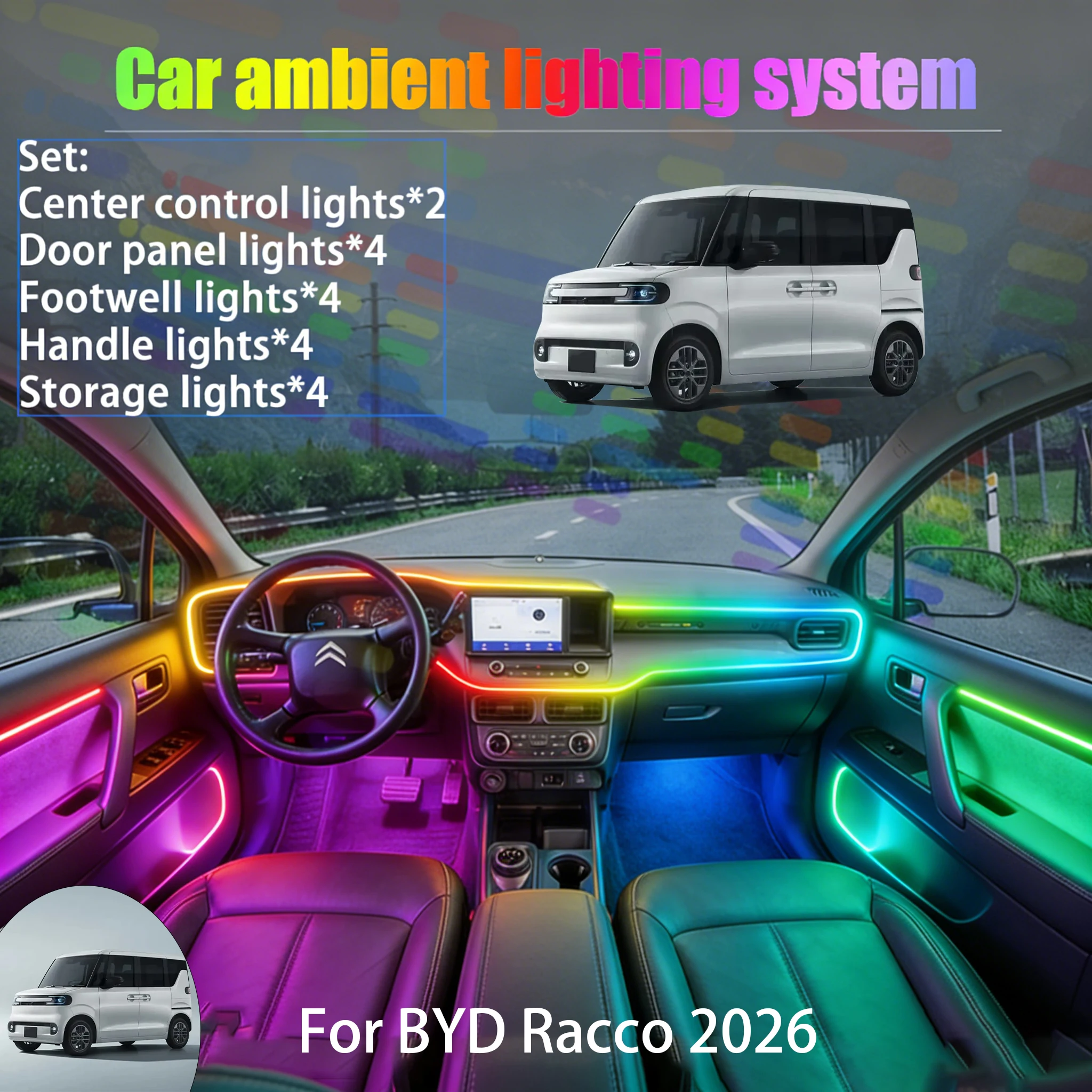 Para BYD Racco 2026: Kit de Iluminação Ambiente Automotiva 2/18 em 1, Luzes LED Internas para Porta-Malas, USB RGB, Acessórios Automotivos