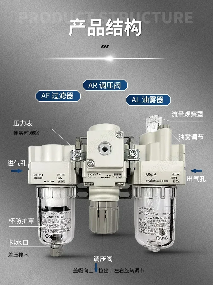 Air Filter Triple Pressure Reducing Valve AW20-02BG-A/B