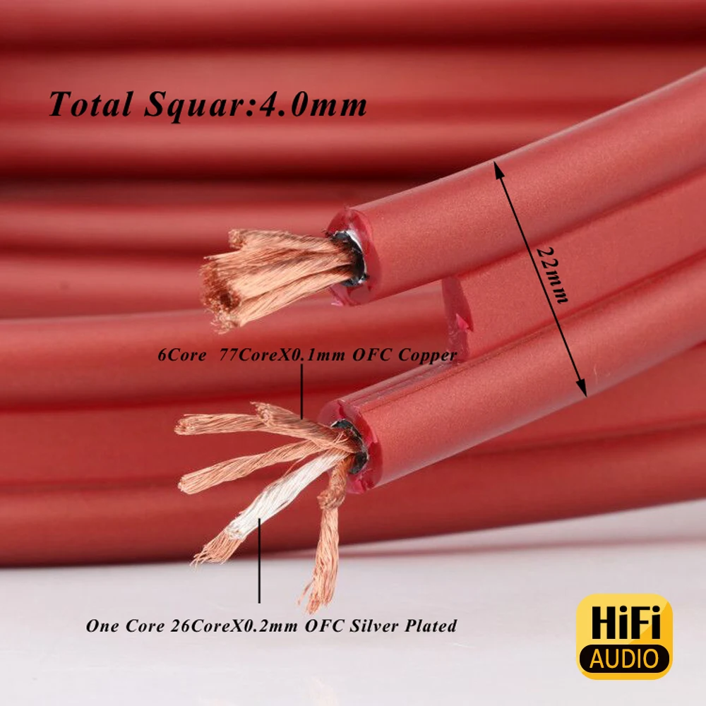 Pair OFC Copper Single speaker cable 4Squ Banana  Silver upgrade audio cable al foil shield Home Cinema KTV