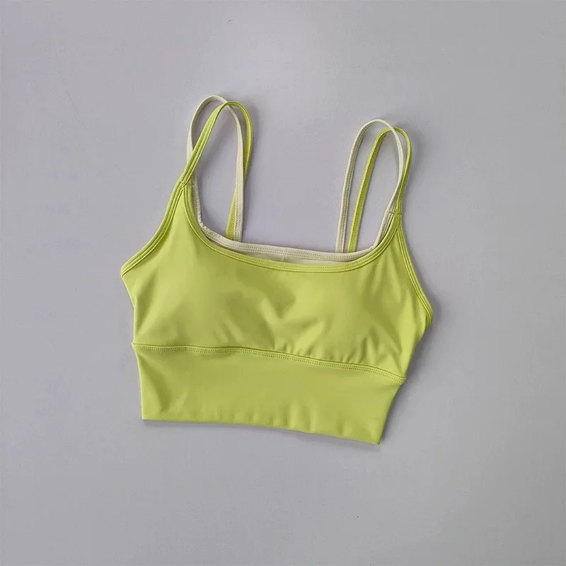 Sommer-Yoga-Sport-BH für Damen, Farbblockierung, stoßdämpfende, geraffte Brustgurte, schnell trocknende Anti-Durchhang-Weste – Detail 16