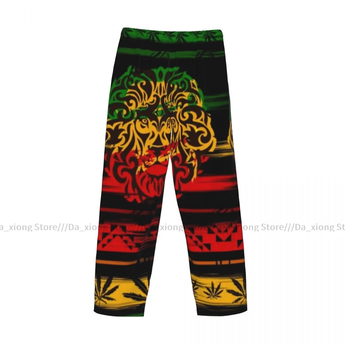 Bottoms lounge com estampa de leão Rasta masculino, Homewear casual, calça solta para dormir, pijama longo