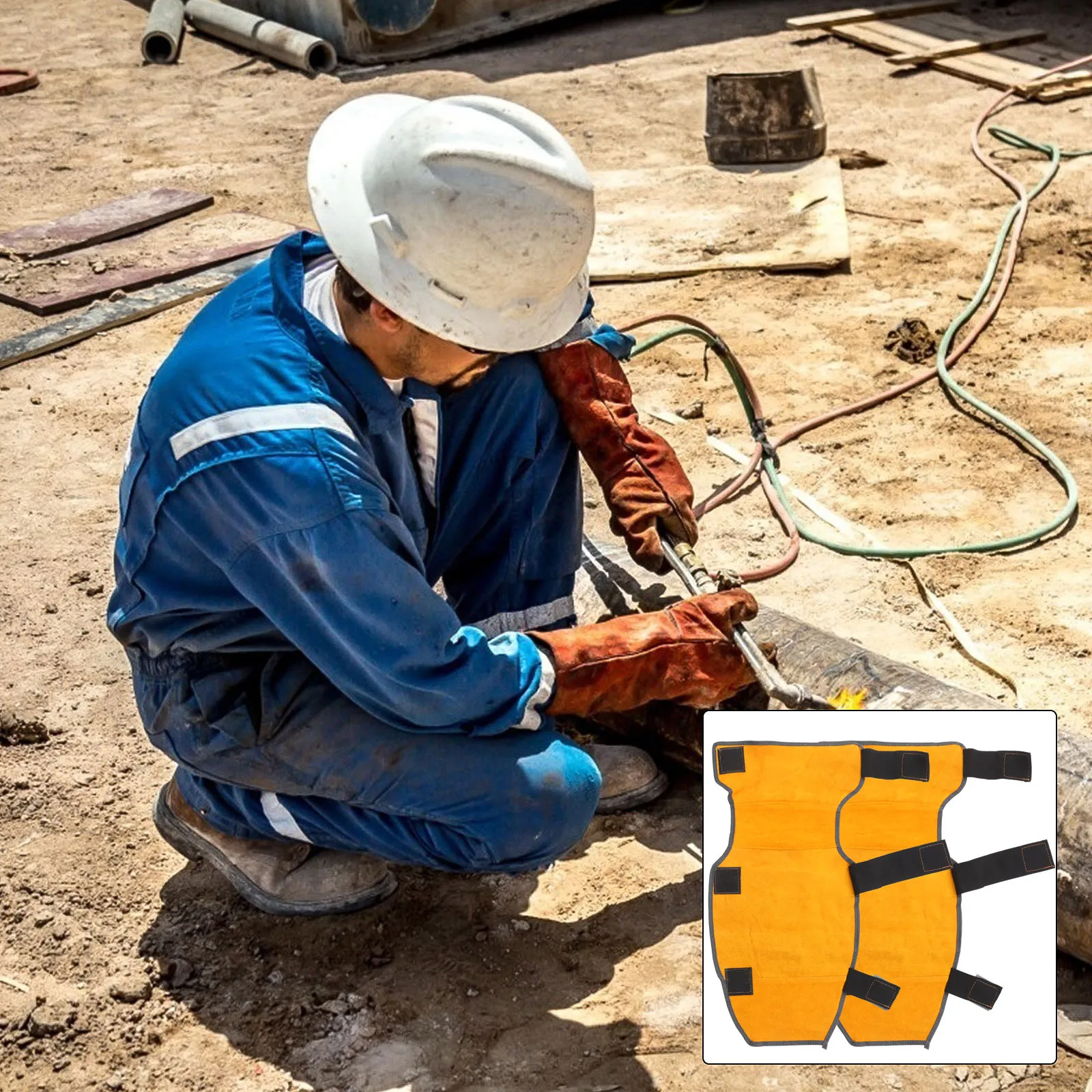 1pcs 1Pair Cowhide Welding Spats Thick Wear-Resistant Heat-Insulating Flame-Retardant Knee Protector For Electric Welding Work