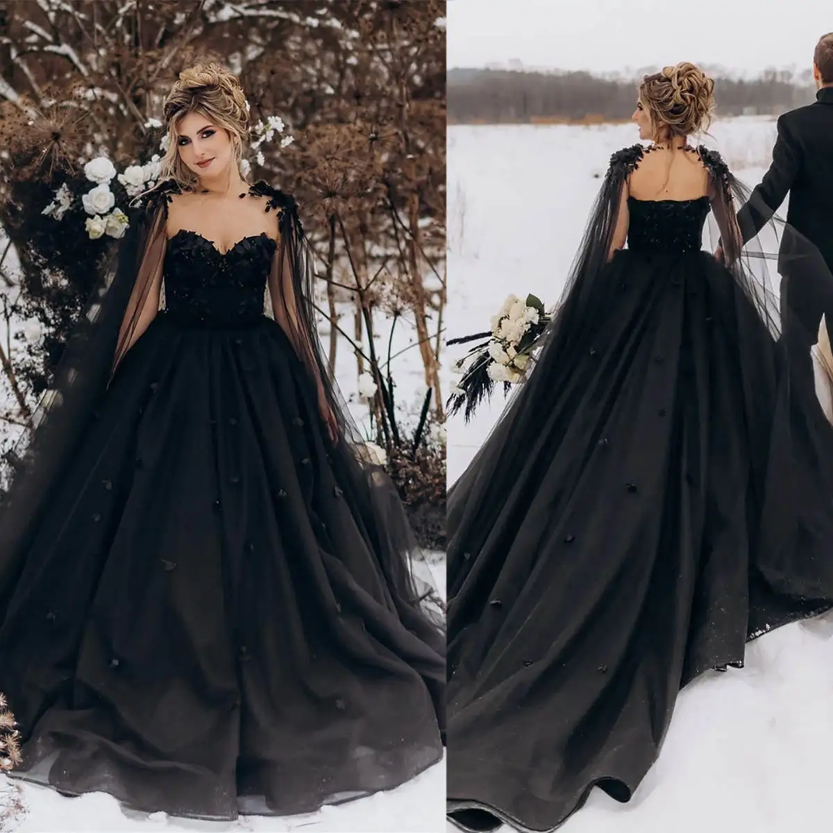 Black Flowers A-Line Gown Wedding Dresses Appliques Bridal Gowns Big Size Sleeveless Vestidos De Novia Custom Size Colour