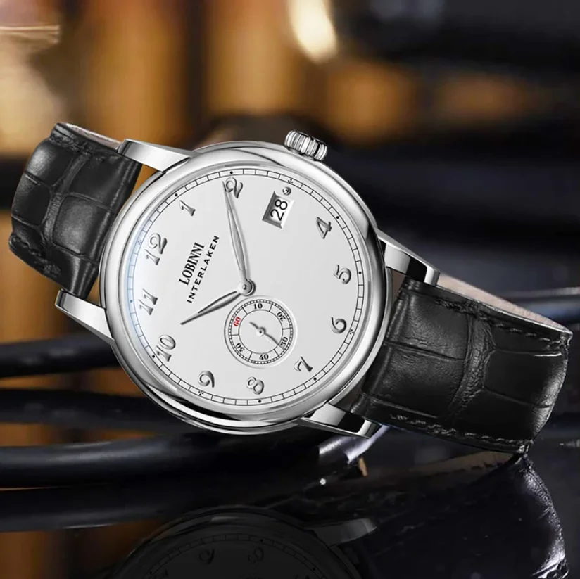 Lobinni Men Automatic Watch 40mm Ulththin Mechanical Wristwatch 50m Waterproof Sapphire Mirror Hangzhou 5000 Micro Rotor