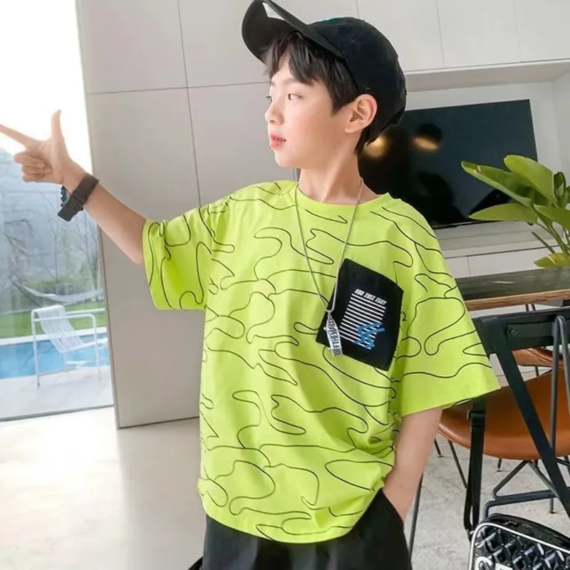 New Children's T-shirt Summer Boys Korean Print Short-sleeved Home Casual Loose Trendy Children's Top