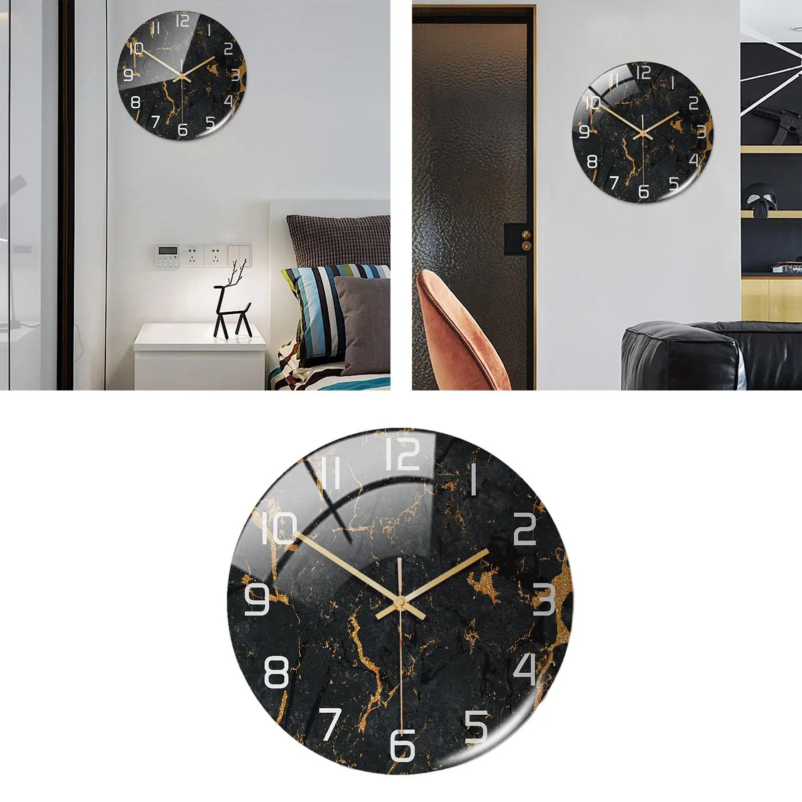 Reloj de pared estilo nórdico con textura de mármol, redondo, funciona con pilas para oficina, color gris