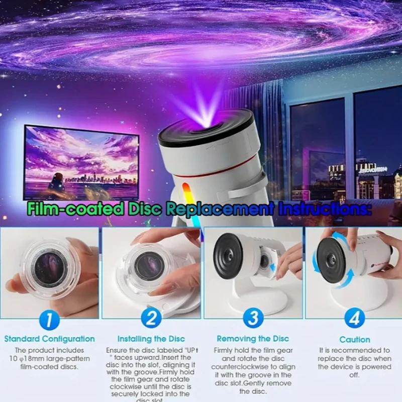 10 في 1 مصباح إسقاط السماء المرصعة بالنجوم عالي الدقة، مزود بوظيفة مؤقت 1/2 ساعة وتحكم بـ 6 مفاتيح. إنها مناسبة للإبداع