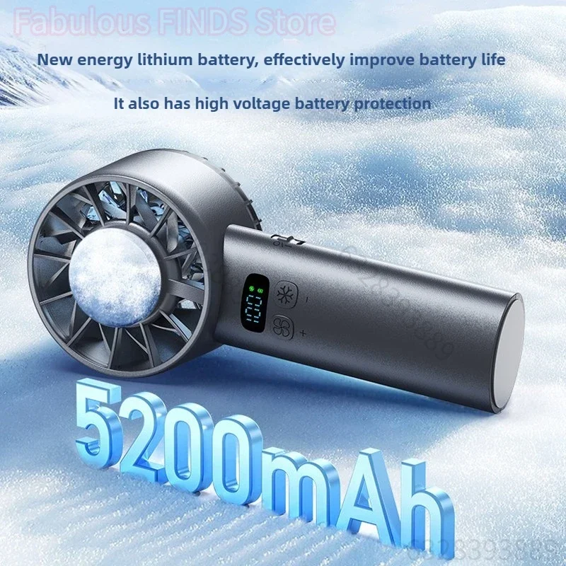 5200mAh Handventilator Elektrischer Handlüfter mit Eiskompresse Hochgeschwindigkeitskühlung USB-Aufladbar Tragbar mit LED-Digitalanzeige