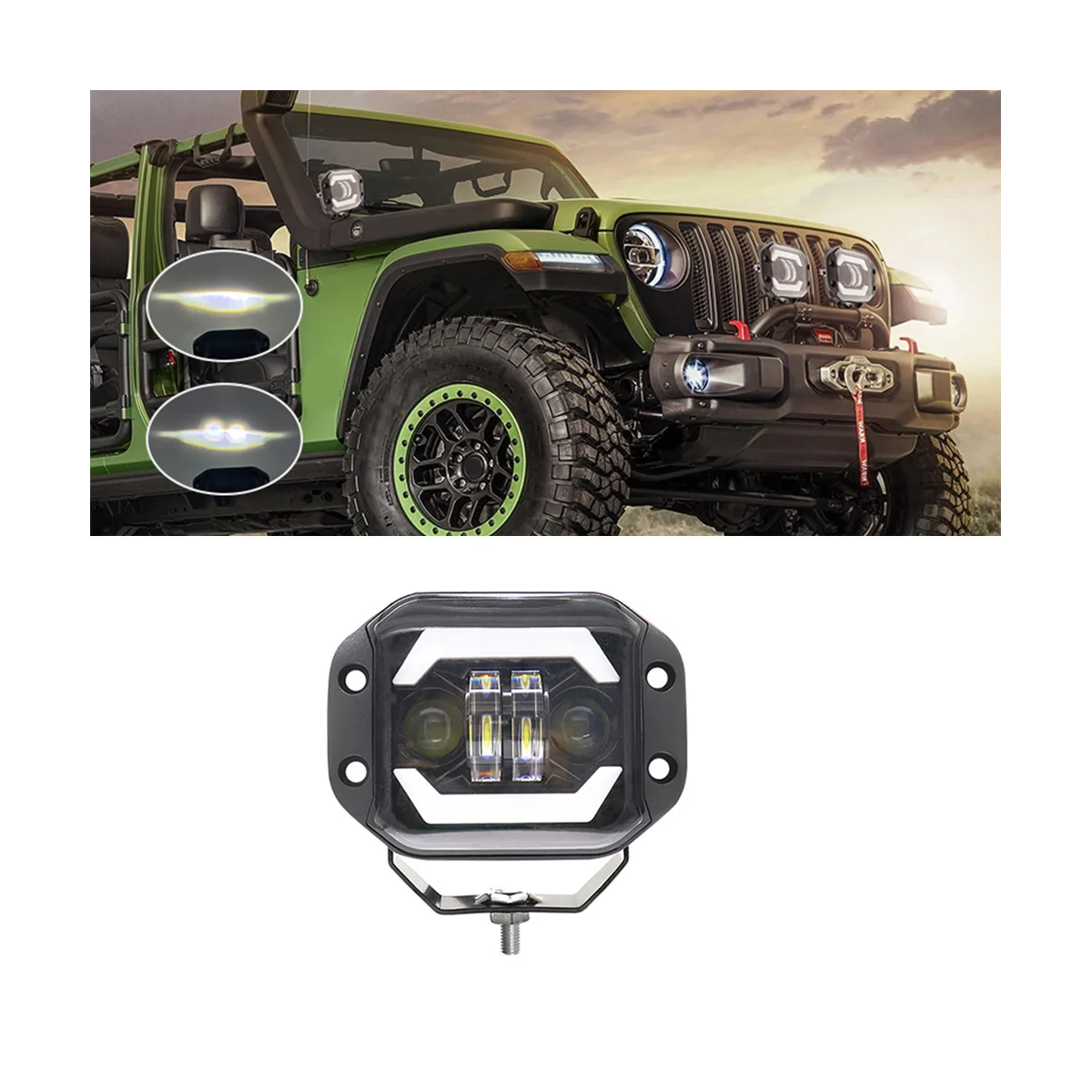 5 Inch Car LED Work Lights Angel Eyes Square Spotlights Front Bumper Mesh Fog Lights Suitable for Wranglers