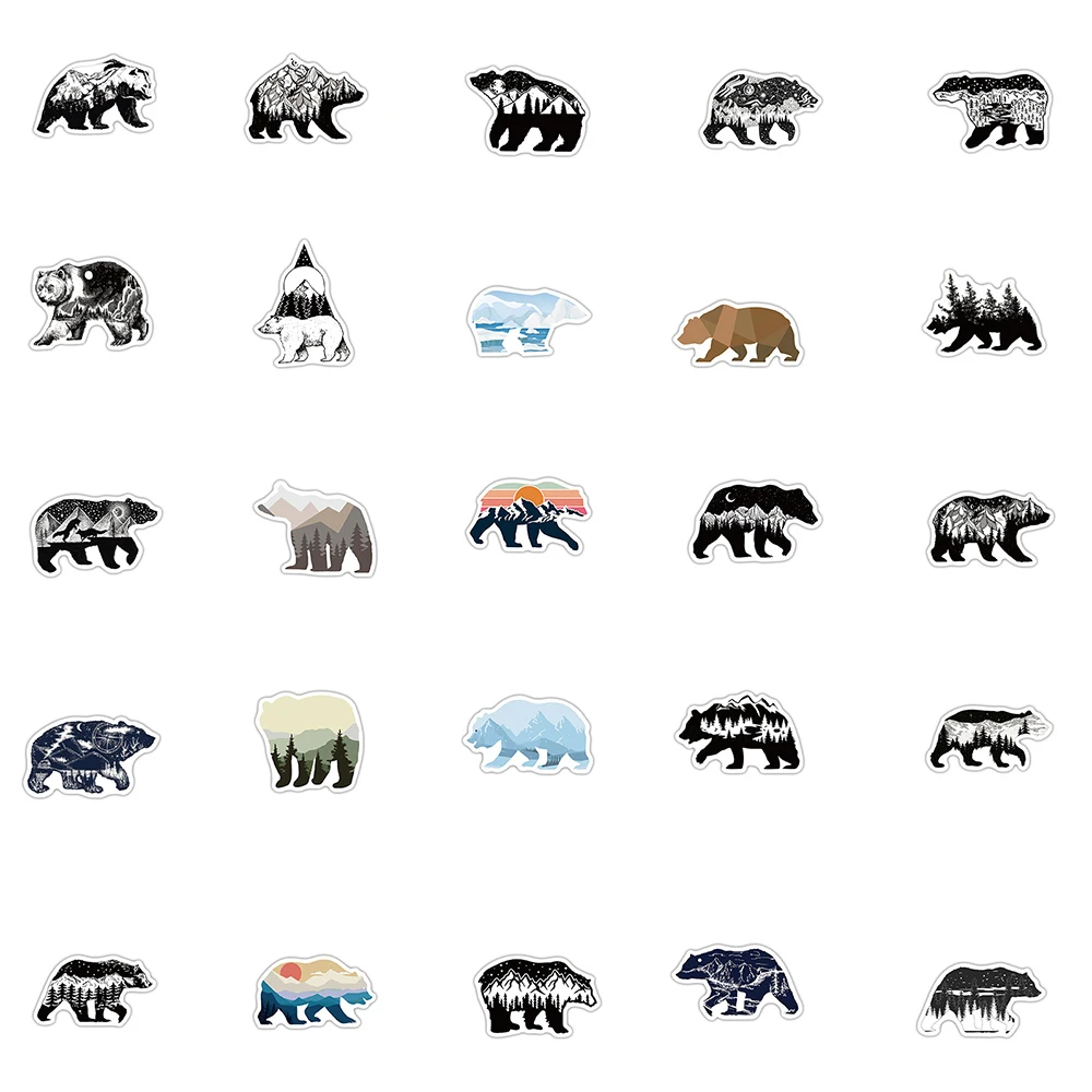 10/30/50pcs Cartoon Mountain Bear Stickers Cool Aesthetic Vinyl Decoration Sticker Decals for Stationery Scrapbooking Notebook