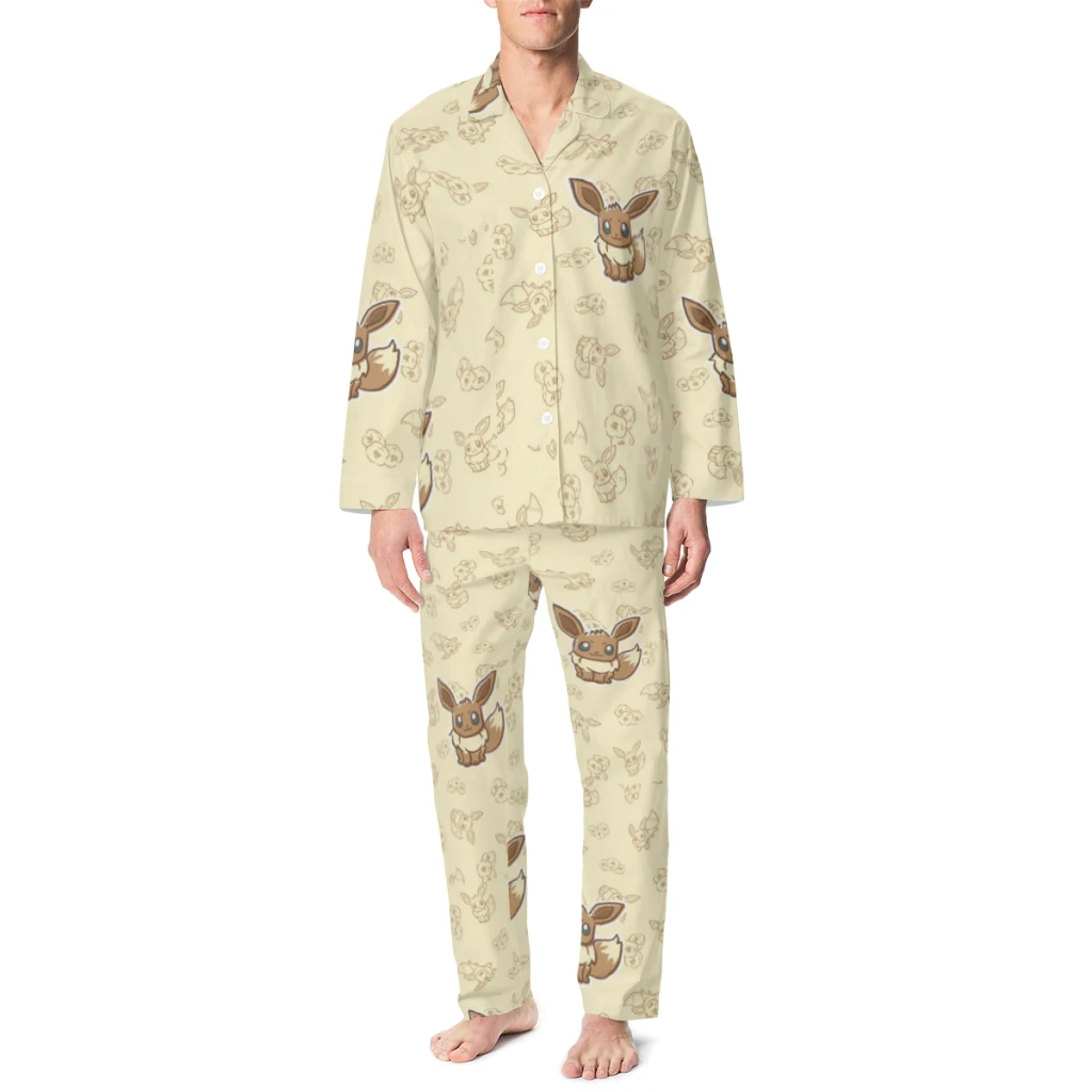 Ensemble de pyjama imprimé Pokémon pour femmes et hommes, haut et pantalon boutonnés confortables à manches longues, vêtements de détente décontractés