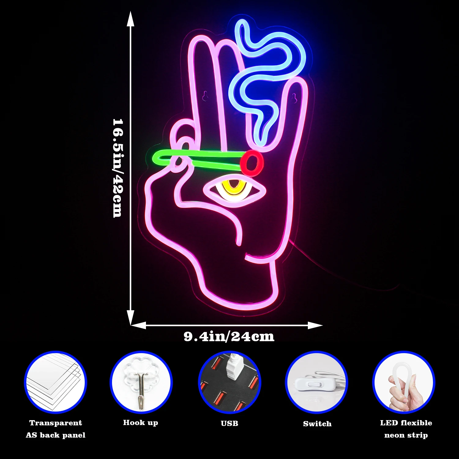 Magic Smoking Hand Eye LED Neon Sign Lights Personalized Signs For Bar Game Room Restaurant Wall Decoration Lamp USB Acrylic