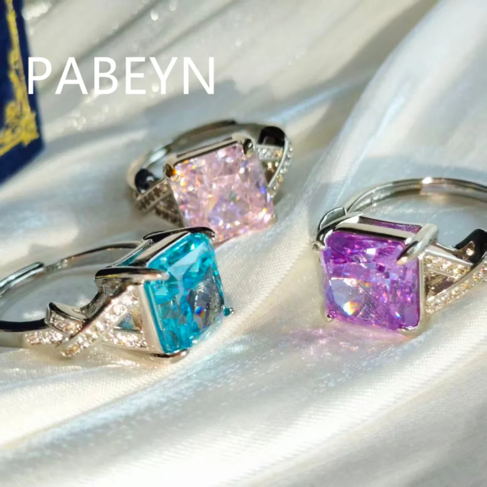 925 Sterling Silver Stylish Simple Ice Flower Cut Square Zircon Cross Ring Birthday Party Anniversary Gift
