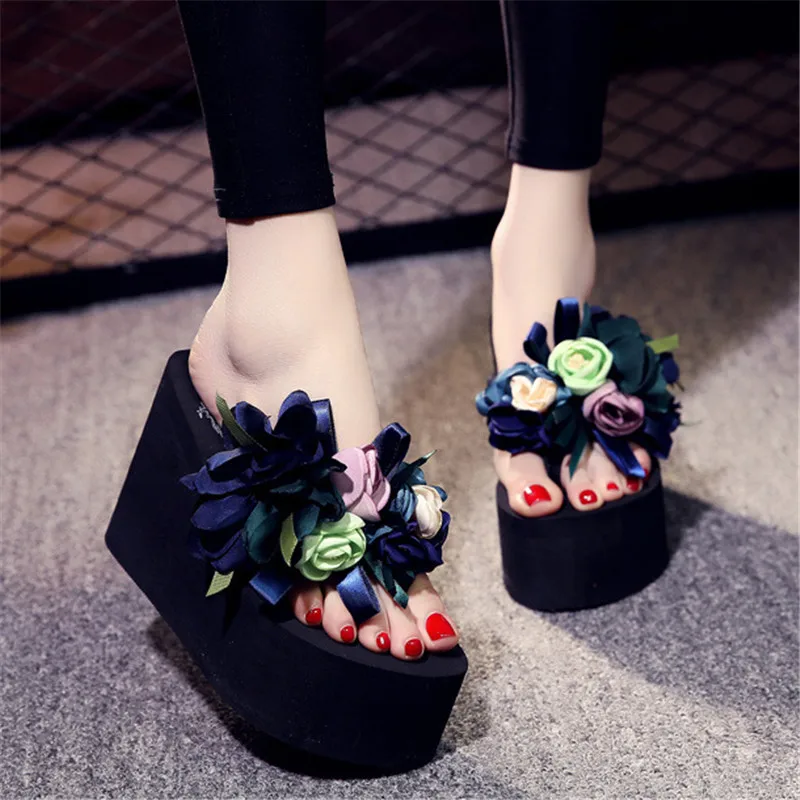 Flower Slides Women Shoes Woman Fashion High Quality Wedge Slippers Designers Sexy High Heels Mules