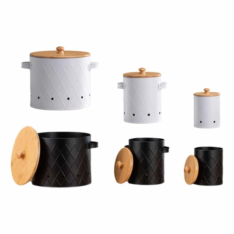 

Farmhouses Vegetable Storage Bin Set for Potatoes Onions and Garlic with Bamboos Lids Durable Carbon Steel Designs