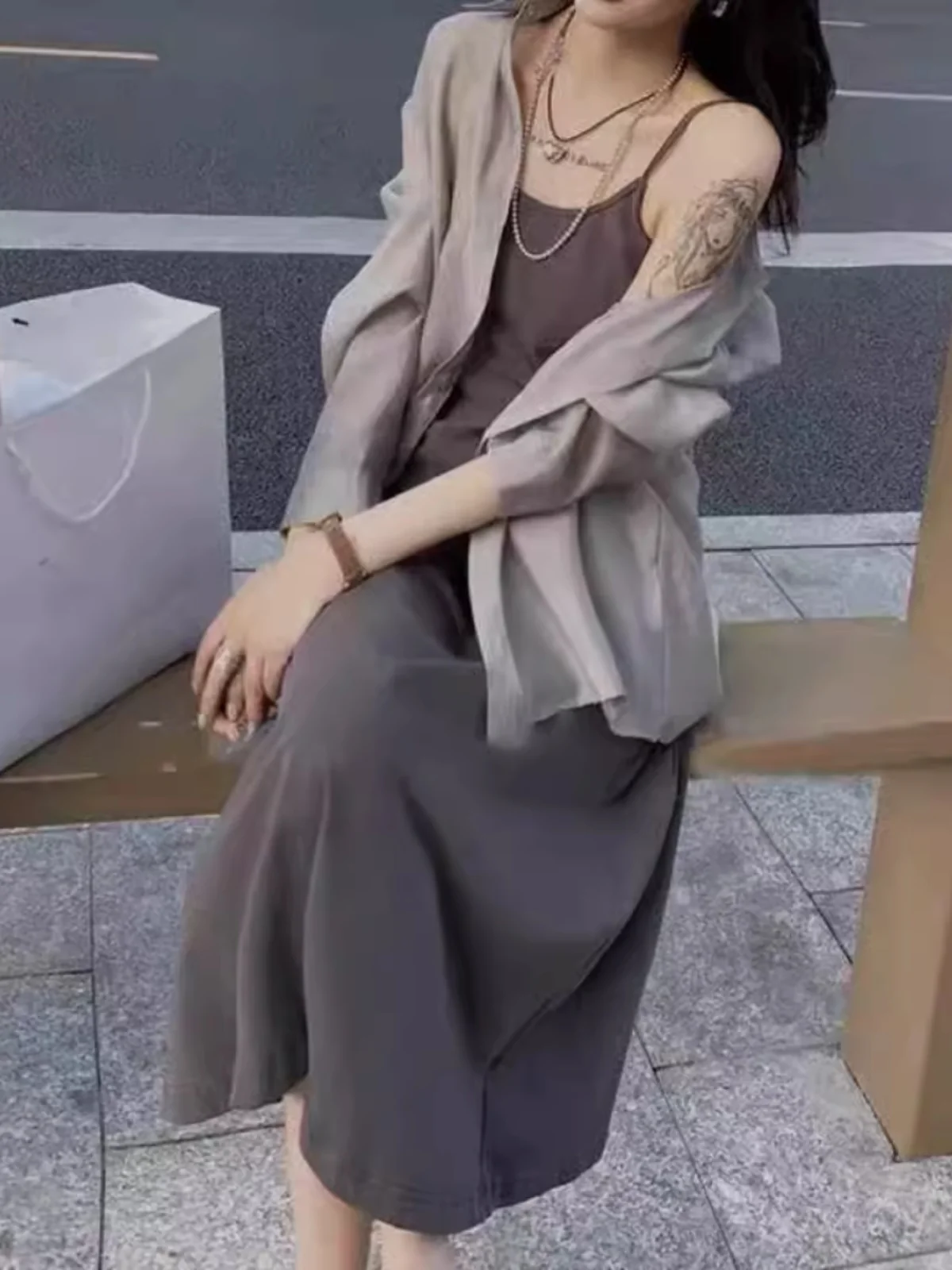 

Женский летний новый комплект: длинная юбка и сарафан с защитой от солнца, платье с завышенной талией, модный универсальный наряд из двух предметов