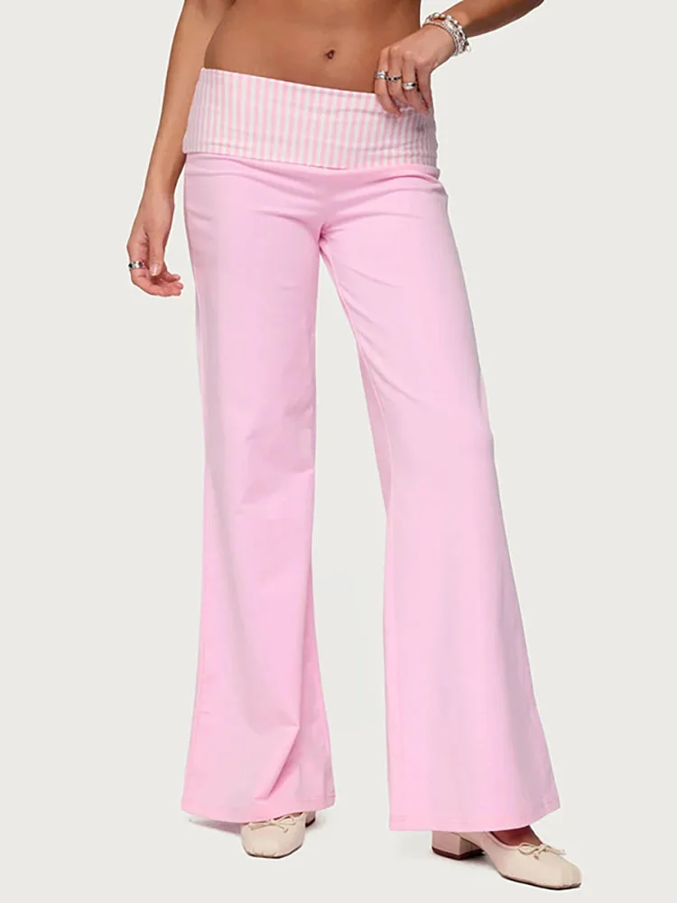 FANTOYE Gestreiften Patchwork Sexy Low Taille Frau Flare Hosen Winter Lose Hosen Streetwear Weibliche Casual Mode Breite Bein Hosen