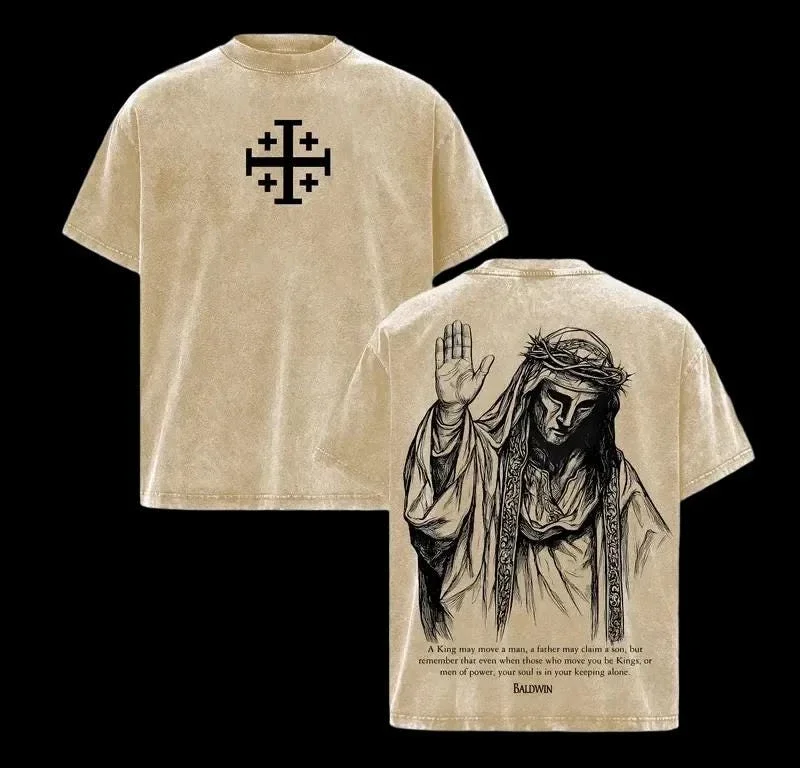 Baldwin IV. Leper King Crusader Jerusalem Cross Washed Grafik-T-Shirt – Detail 3